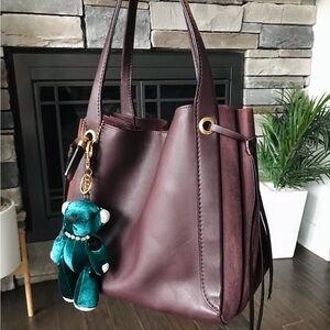 Coach Harmony Leather Hobo Purse, Brass / Oxblood, Suede, Side Tassels